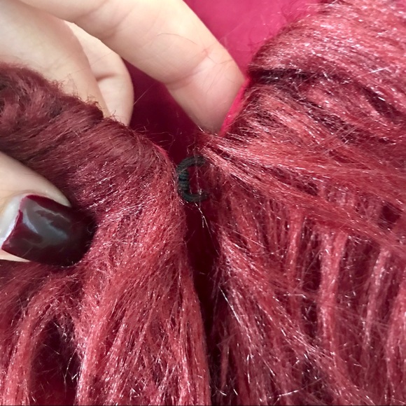 NWT Faux fur long hair burgundy coat - Picture 6 of 8